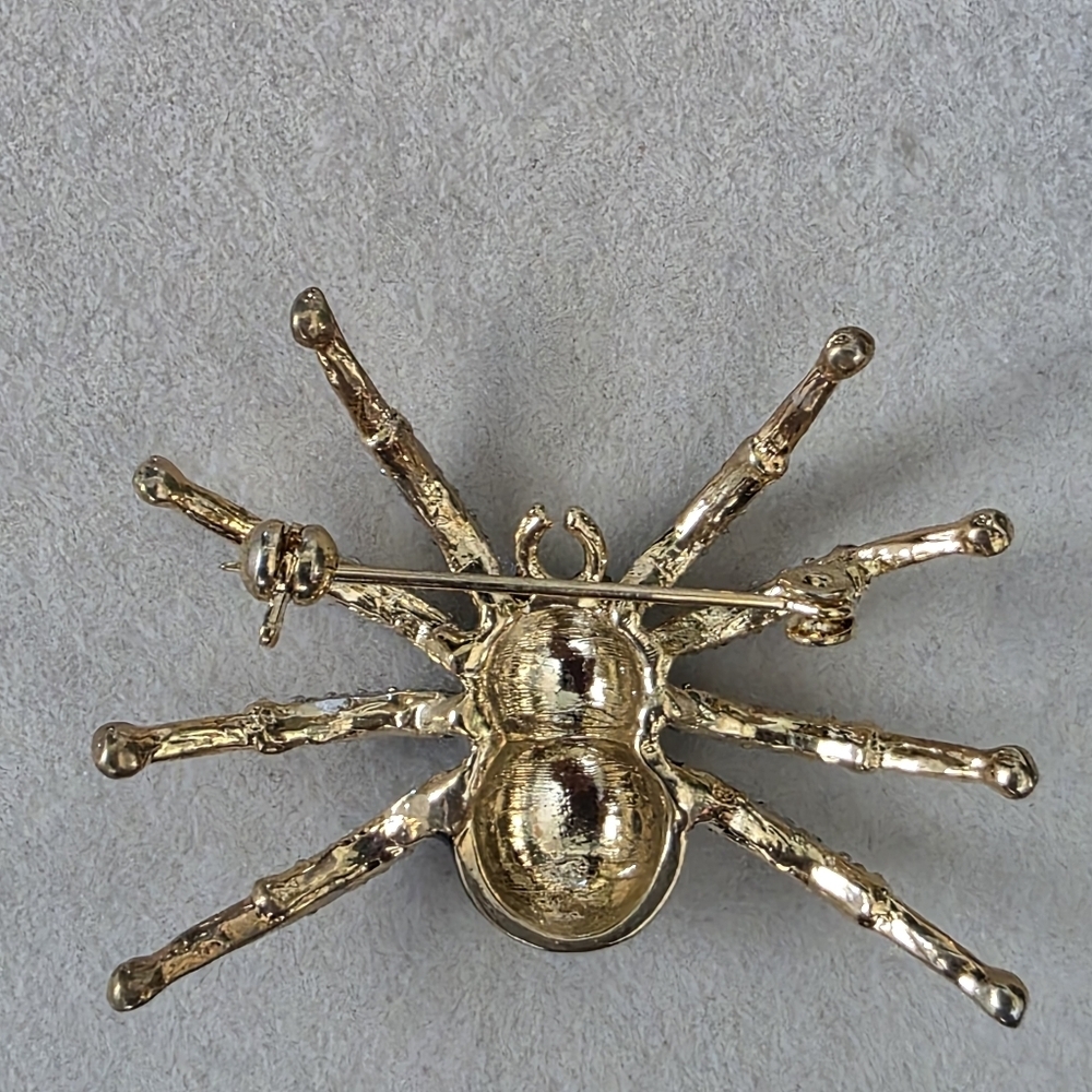 Vintage Brooch Pin Gold Pave Spider with Black Enamel - Picture 6 of 8